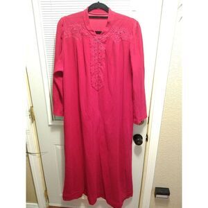 Vintage Velvet Robe Kaftan Lounge House Dress Red Long Sleeve Maxi Zip L? 53"L